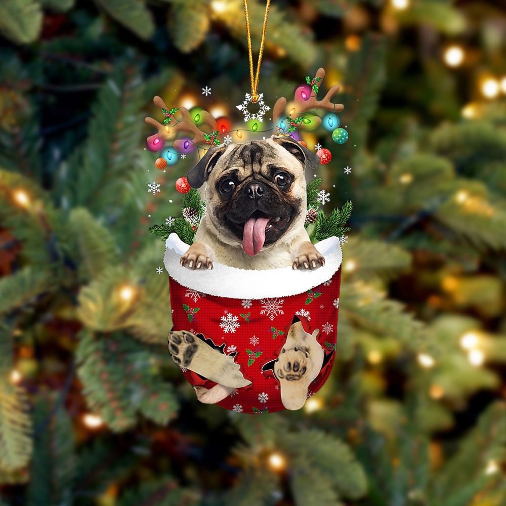 FAWN Pug In Snow Pocket Christmas Ornament Flat Acrylic Dog Ornament