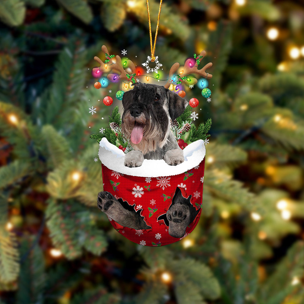 Standard Schnauzer In Snow Pocket Christmas Ornament Flat Acrylic Dog Ornament