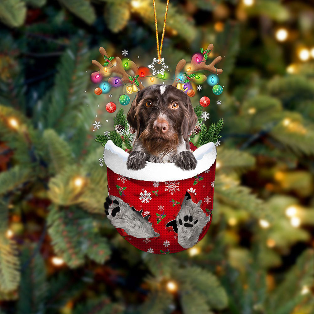 German Wirehaired Pointer In Snow Pocket Christmas Ornament Flat Acrylic Dog Ornament