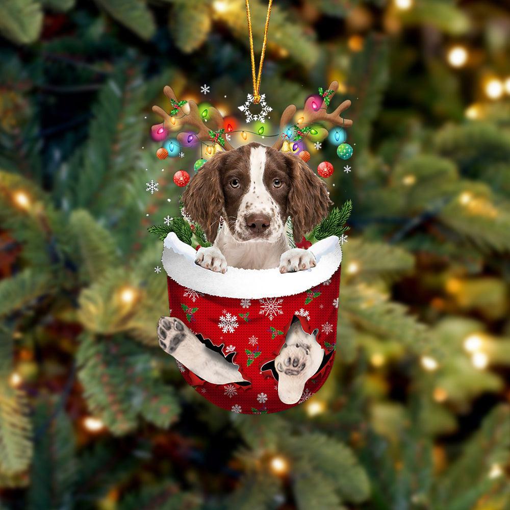 English Springer Spaniel In Snow Pocket Christmas Ornament Flat Acrylic Dog Ornament