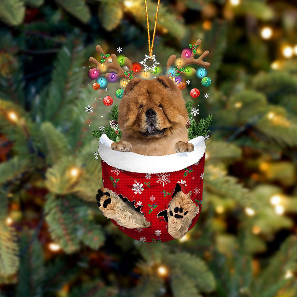 Chow Chow 1 In Snow Pocket Christmas Ornament Flat Acrylic Dog Ornament