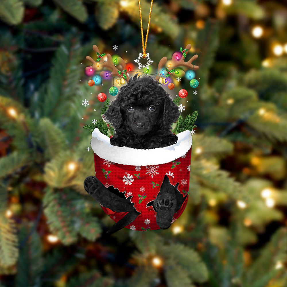 BLACK Toy Poodle In Snow Pocket Christmas Ornament Flat Acrylic Dog Ornament