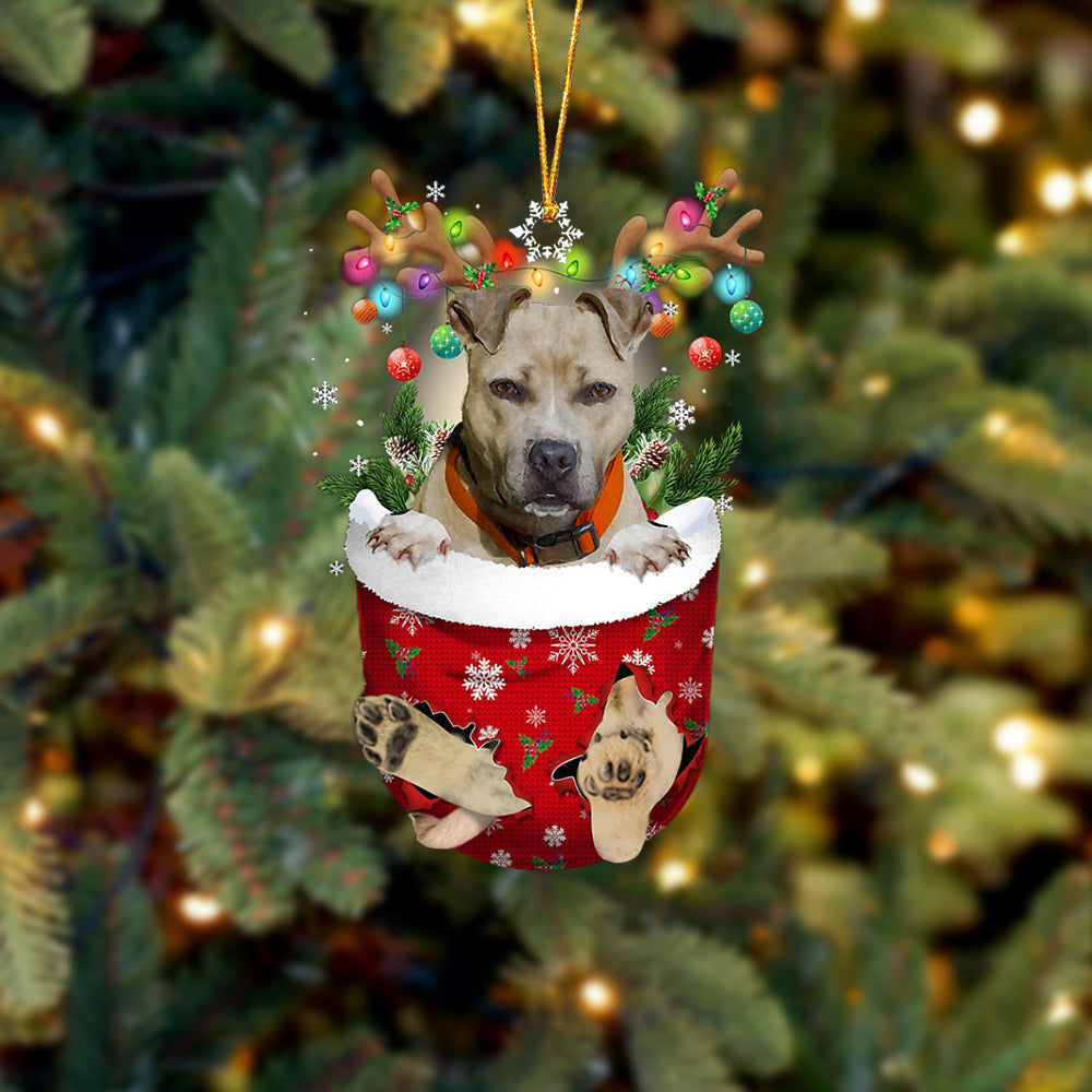 Pitbulll 02 In Snow Pocket Christmas Ornament Flat Acrylic Dog Ornament