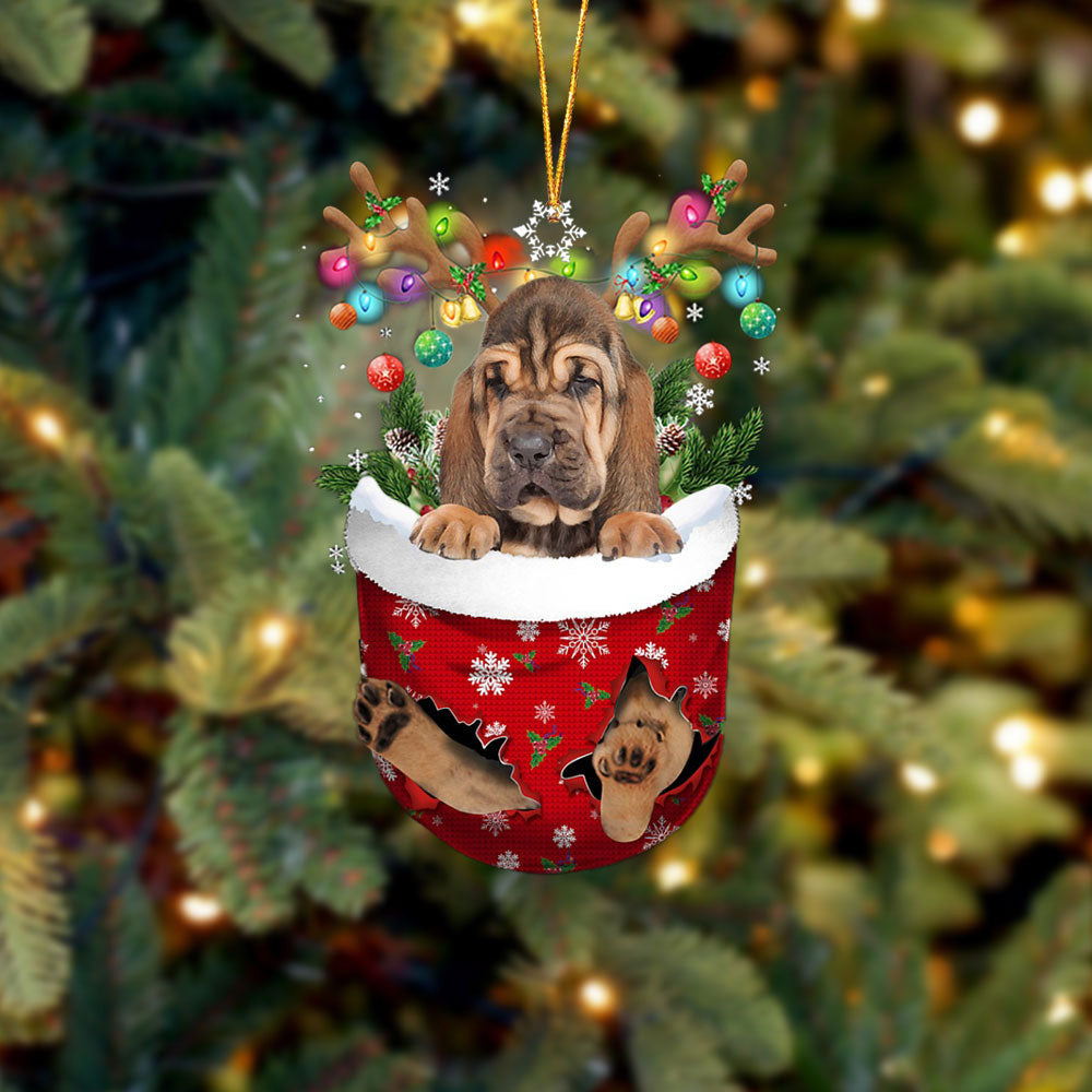 Bloodhound In Snow Pocket Christmas Ornament Flat Acrylic Dog Ornament