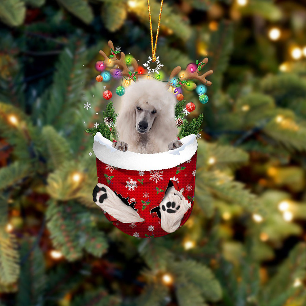 WHITE Standard Poodle In Snow Pocket Christmas Ornament Flat Acrylic Dog Ornament