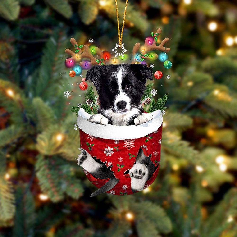 Border Collie In Snow Pocket Christmas Ornament Flat Acrylic Dog Ornament