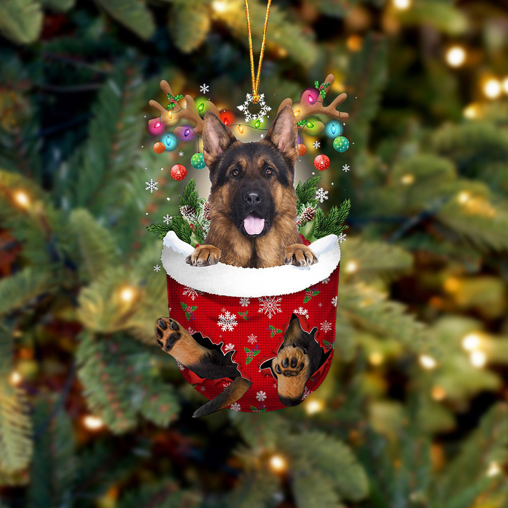 LONG HAIRED German Shepherd In Snow Pocket Christmas Ornament Flat Acrylic Dog Ornament