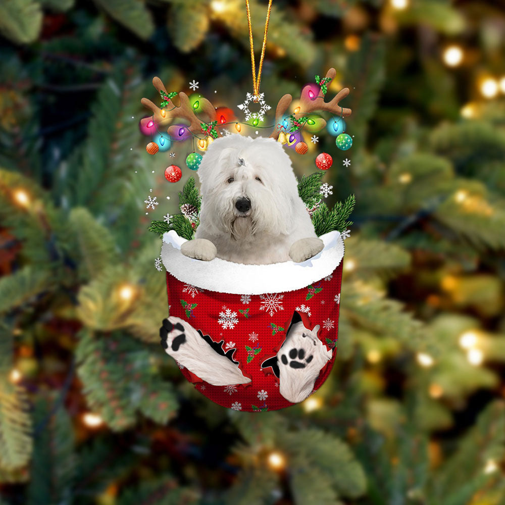 Old English Sheepdog In Snow Pocket Christmas Ornament Flat Acrylic Dog Ornament