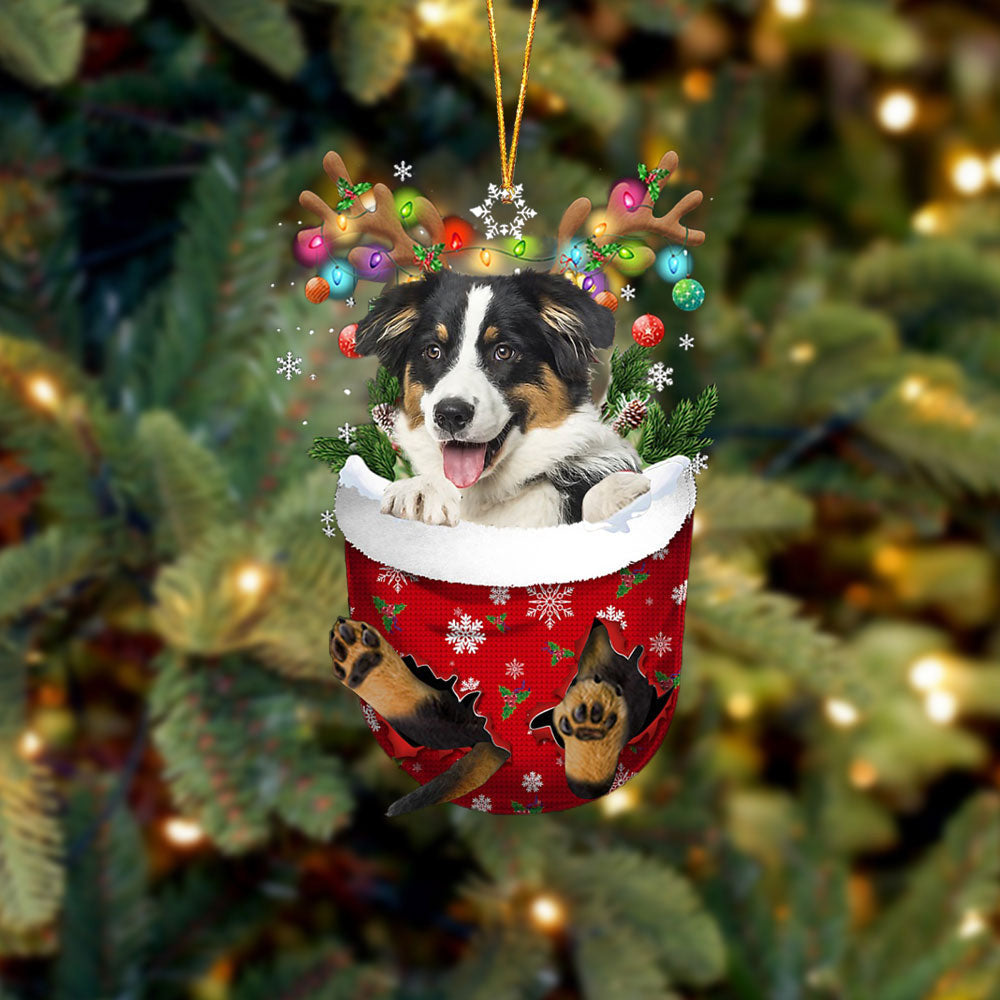 Australian Shepherd 2 In Snow Pocket Christmas Ornament Flat Acrylic Dog Ornament