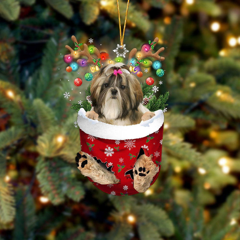 Shih Tzu 1 In Snow Pocket Christmas Ornament Flat Acrylic Dog Ornament