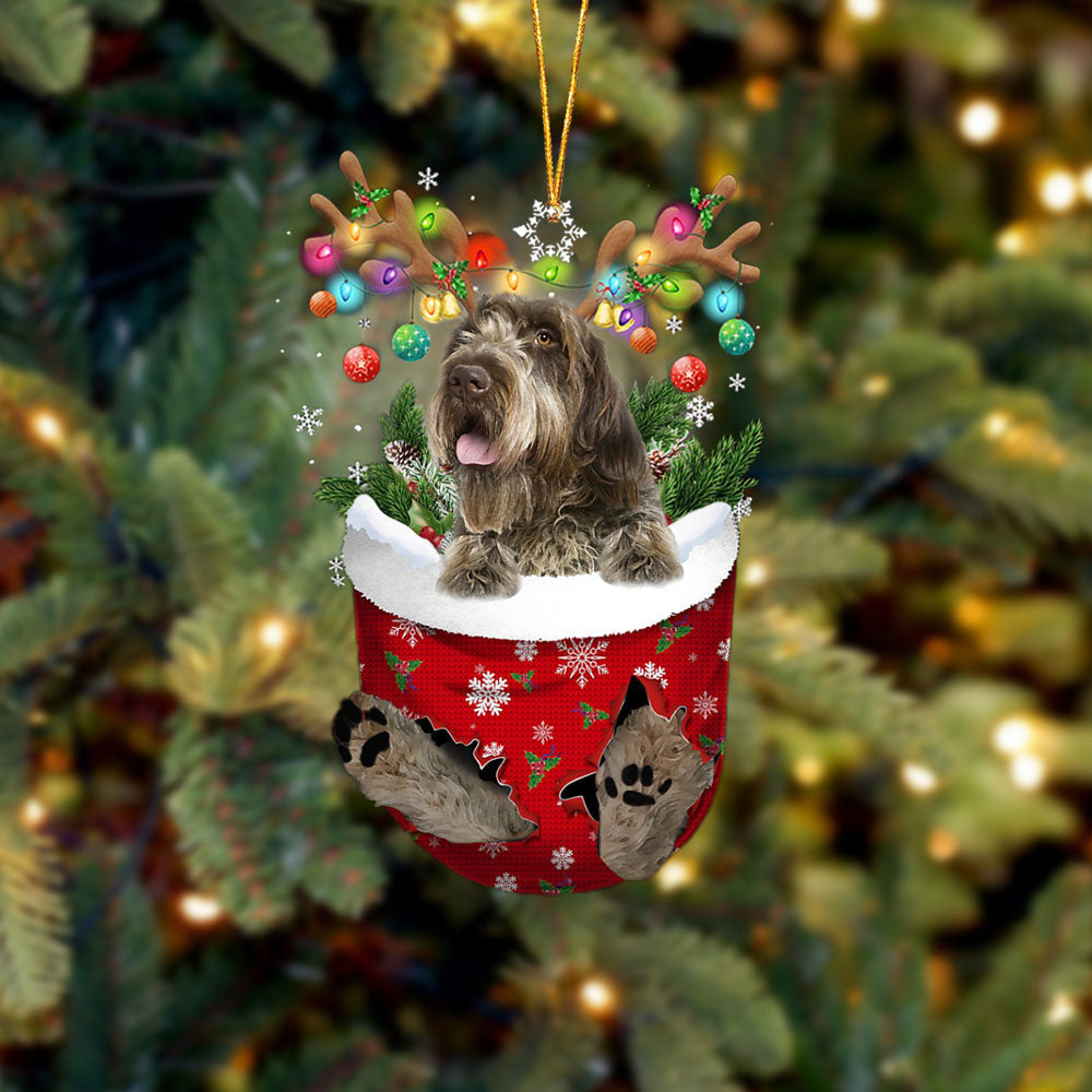 Wirehaired Pointing Griffon In Snow Pocket Christmas Ornament Flat Acrylic Dog Ornament