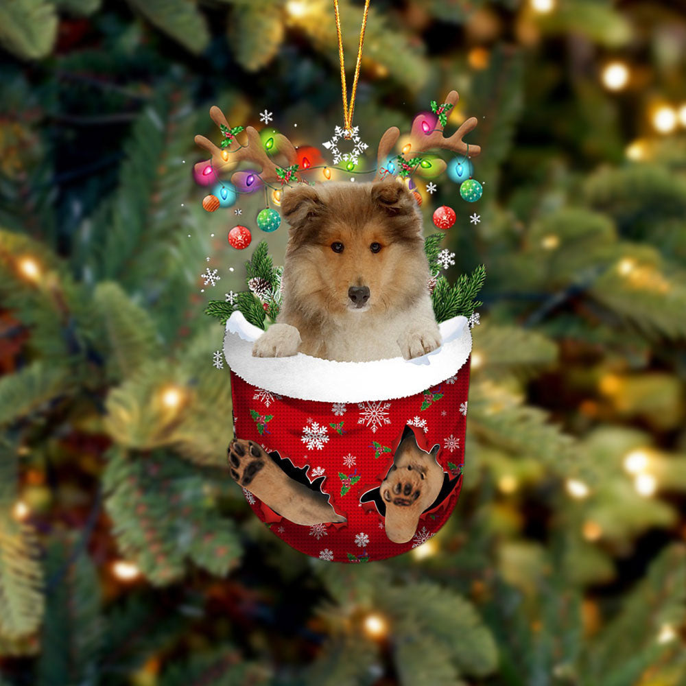 Rough Collie 2 In Snow Pocket Christmas Ornament Flat Acrylic Dog Ornament