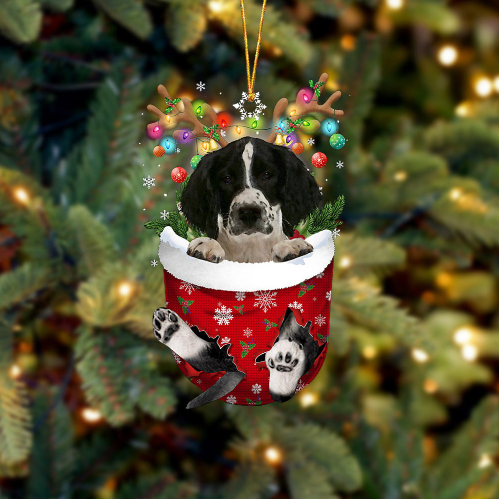 English Springer Spaniel  2 In Snow Pocket Christmas Ornament Flat Acrylic Dog Ornament