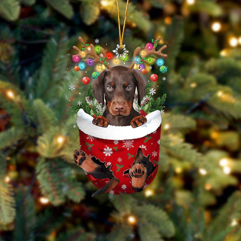 Dobermann In Snow Pocket Christmas Ornament Flat Acrylic Dog Ornament