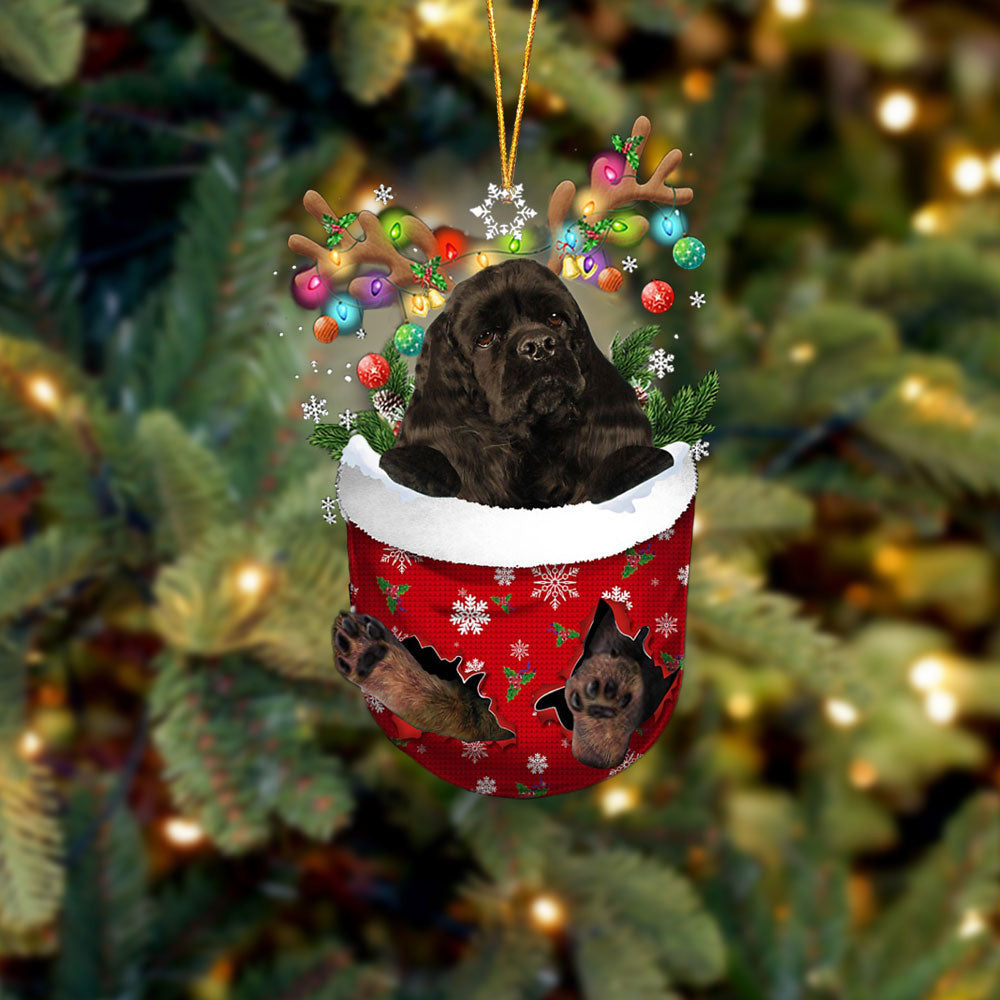 BLACK Cocker Spaniel In Snow Pocket Christmas Ornament Flat Acrylic Dog Ornament