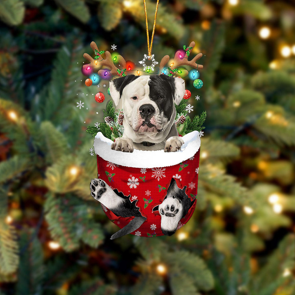 American Bulldog In Snow Pocket Christmas Ornament Flat Acrylic Dog Ornament