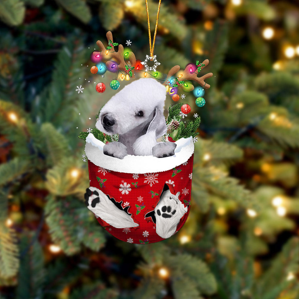 Bedlington Terrier In Snow Pocket Christmas Ornament Flat Acrylic Dog Ornament