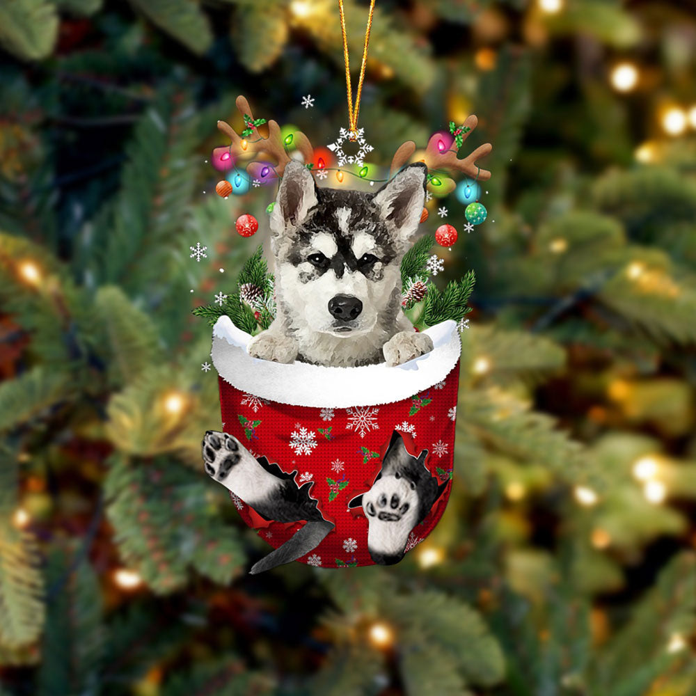 Alaskan Malamutes In Snow Pocket Christmas Ornament Flat Acrylic Dog Ornament