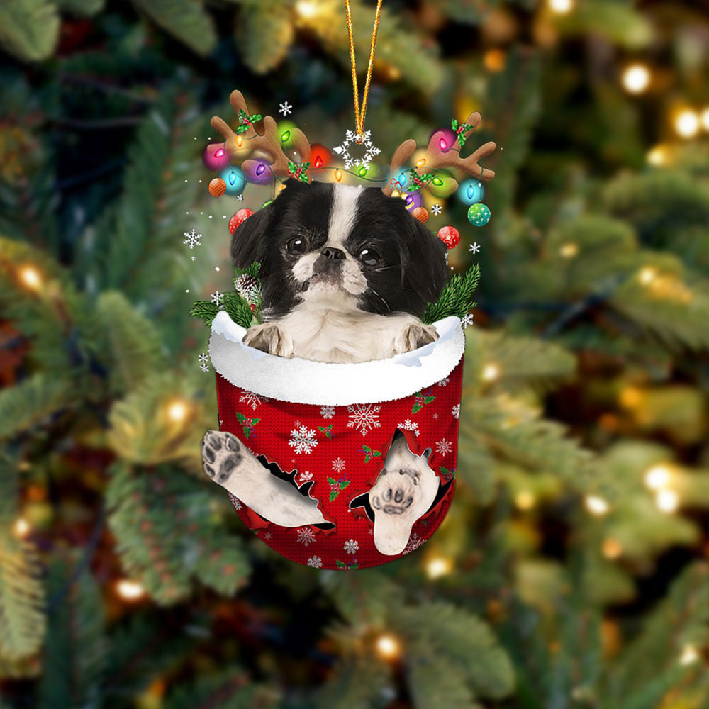 Japanese Chin 2 In Snow Pocket Christmas Ornament Flat Acrylic Dog Ornament