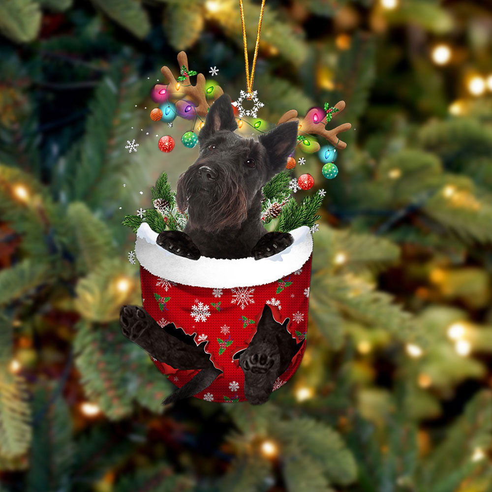 Scottish Terrier In Snow Pocket Christmas Ornament Flat Acrylic Dog Ornament