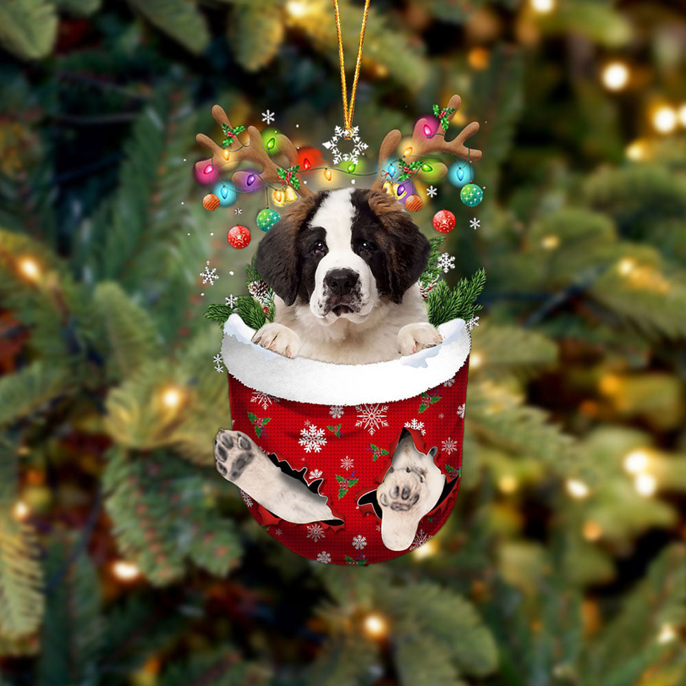 Saint Bernard In Snow Pocket Christmas Ornament Flat Acrylic Dog Ornament
