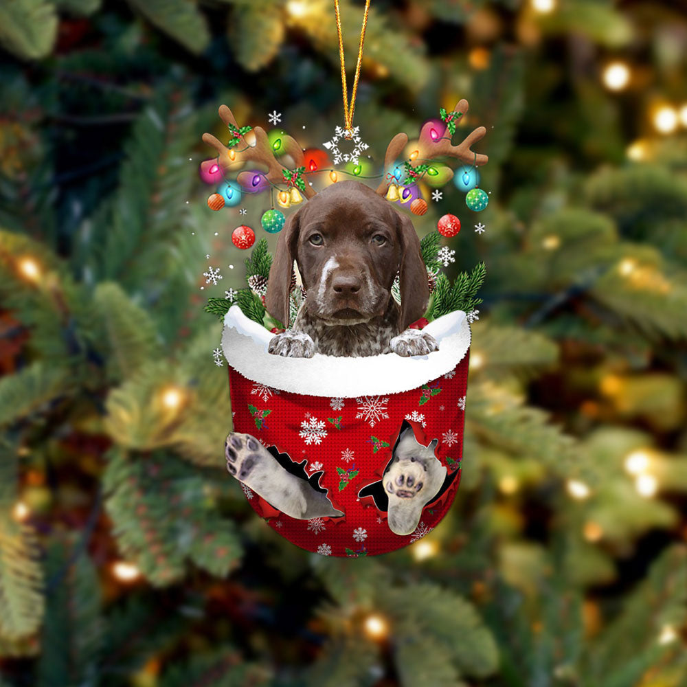 German Shorthaired Pointer In Snow Pocket Christmas Ornament Flat Acrylic Dog Ornament