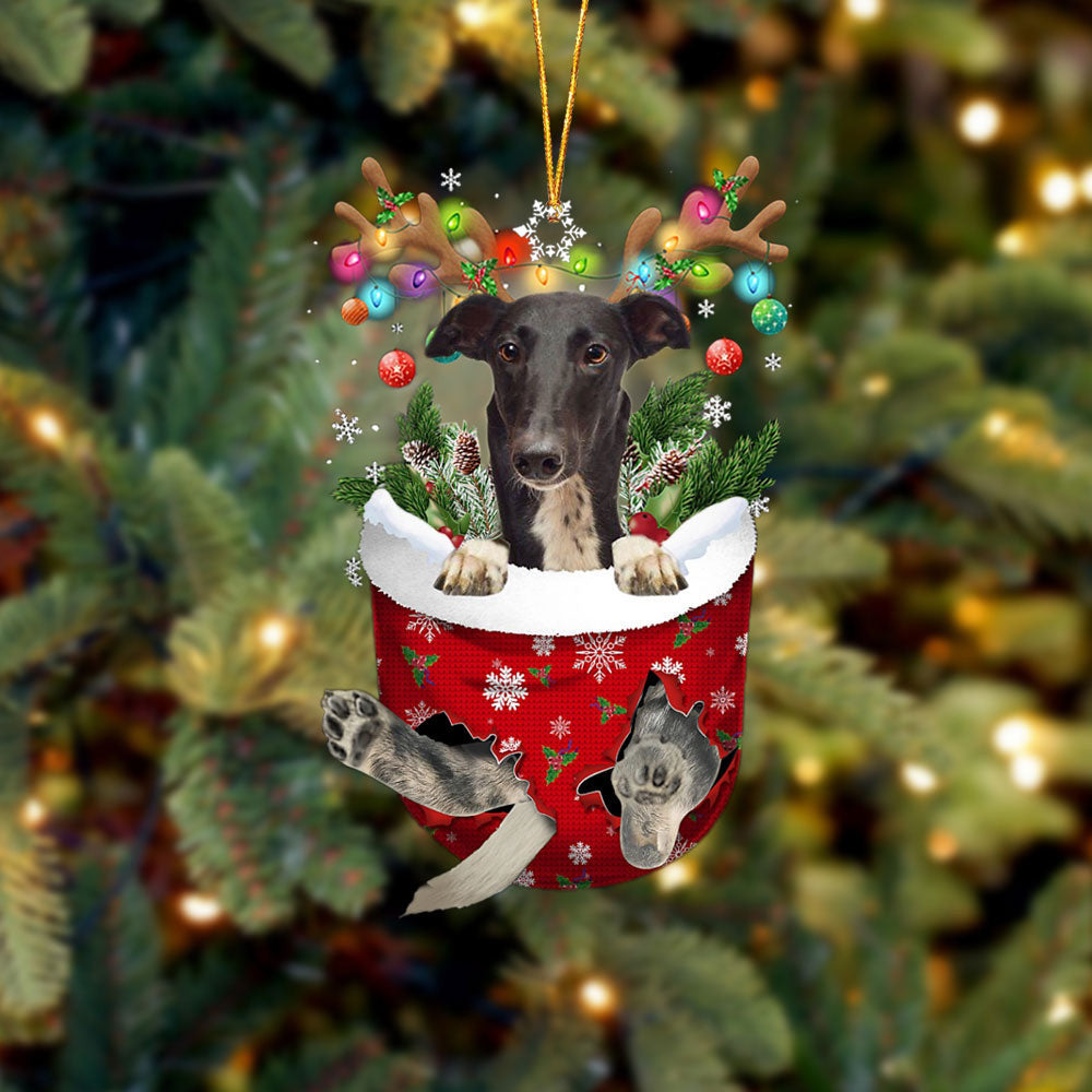 Greyhound In Snow Pocket Christmas Ornament Flat Acrylic Dog Ornament