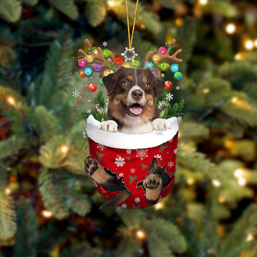 Australian Shepherd 3 In Snow Pocket Christmas Ornament Flat Acrylic Dog Ornament