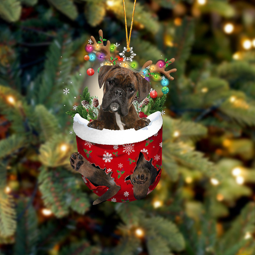 BRINDLE Boxer In Snow Pocket Christmas Ornament Flat Acrylic Dog Ornament