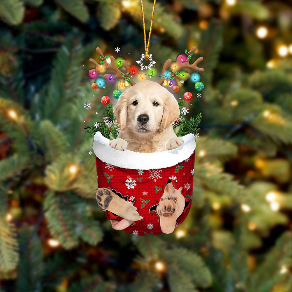 Golden Retriever In Snow Pocket Christmas Ornament Flat Acrylic Dog Ornament