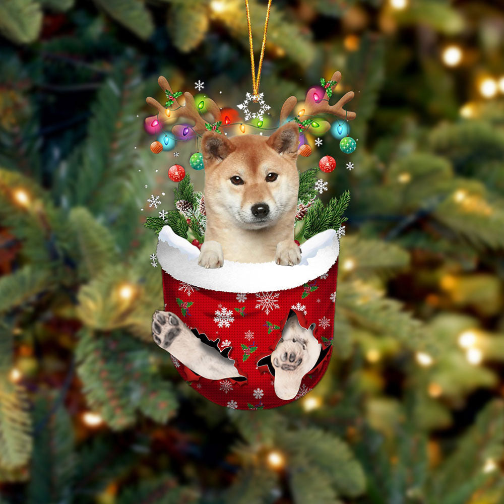 Shiba Inu 1 In Snow Pocket Christmas Ornament Flat Acrylic Dog Ornament