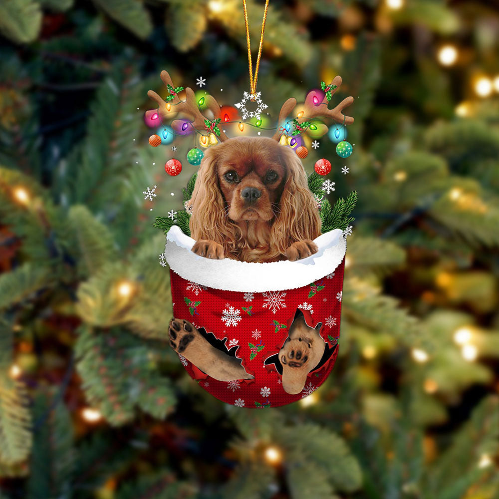 Cavalier King Charles Spaniel 4 In Snow Pocket Christmas Ornament Flat Acrylic Dog Ornament