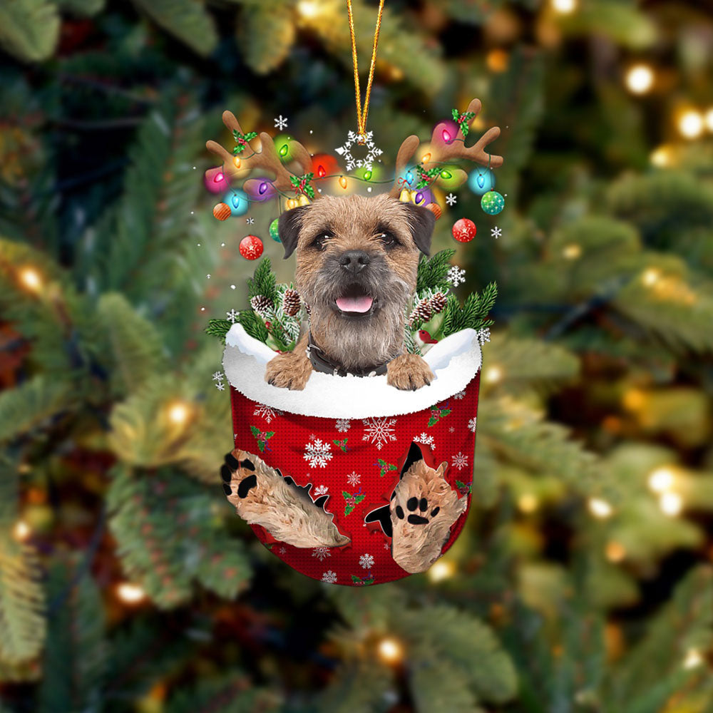 Border Terrier In Snow Pocket Christmas Ornament Flat Acrylic Dog Ornament