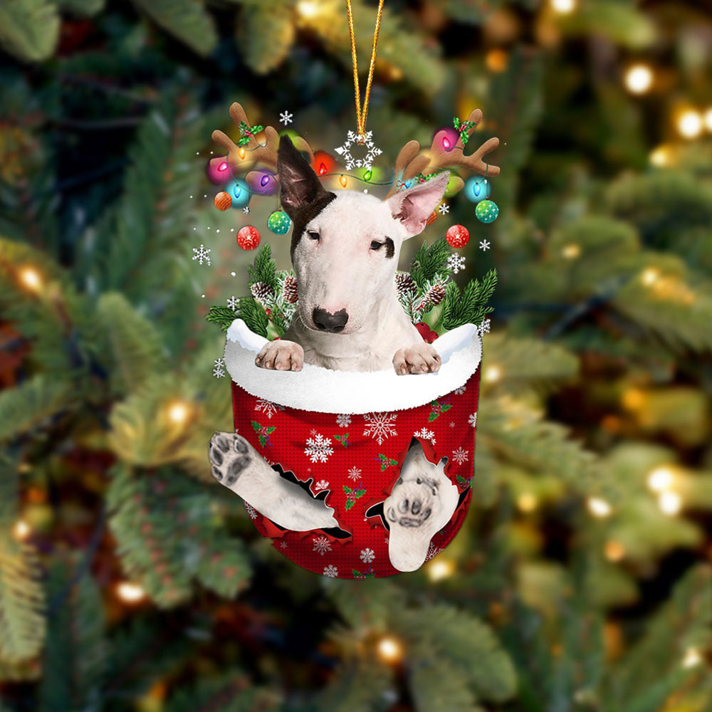 Bull Terrier 1 In Snow Pocket Christmas Ornament Flat Acrylic Dog Ornament