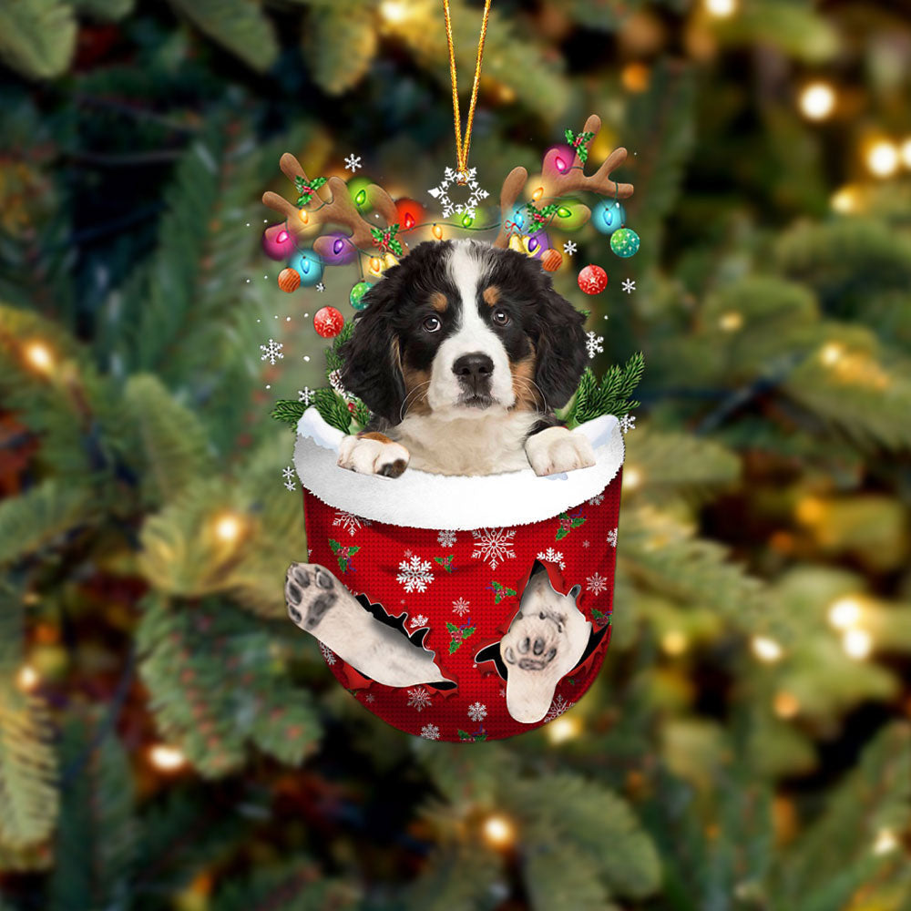 Bernese Mountain Dog In Snow Pocket Christmas Ornament Flat Acrylic Dog Ornament