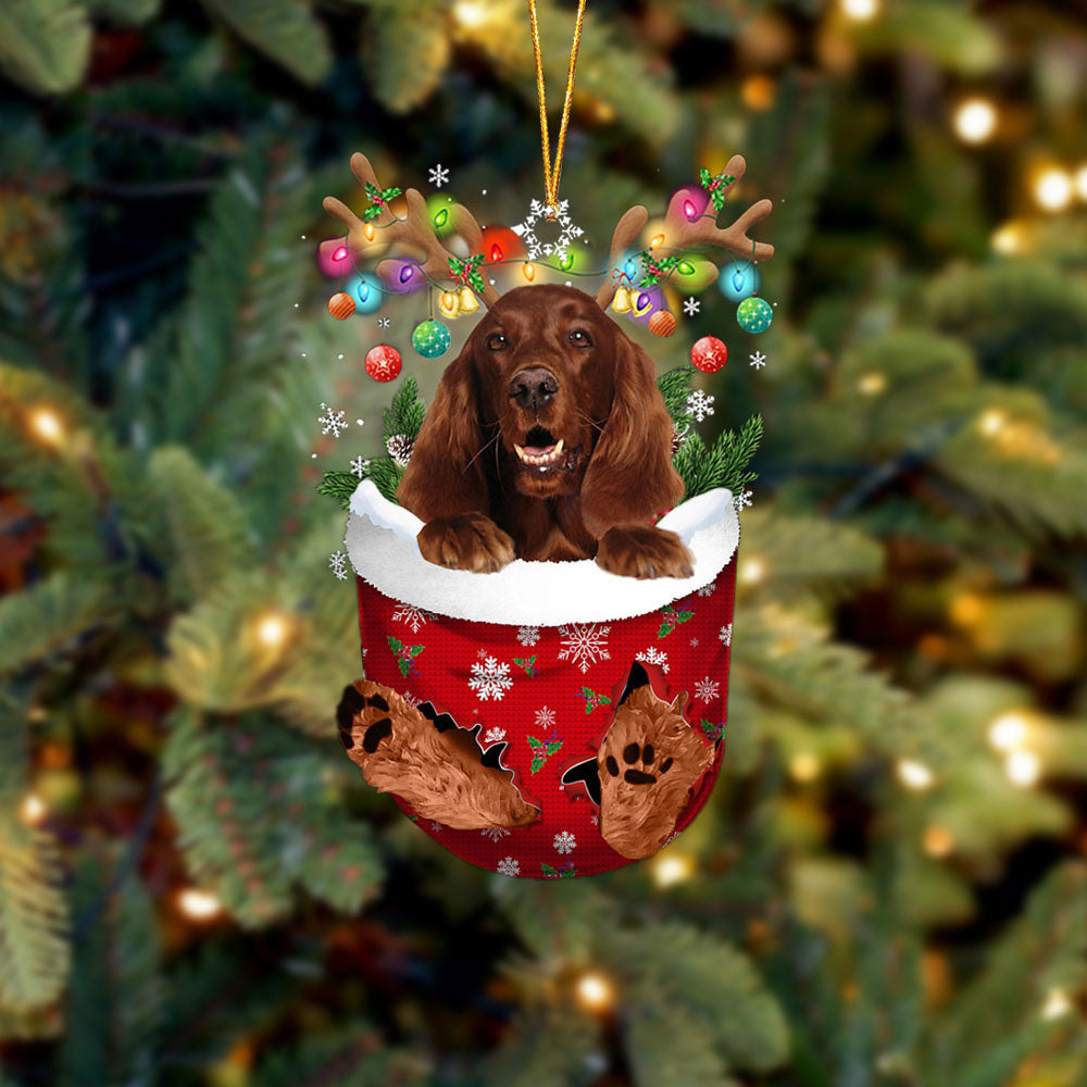 Irish Setter In Snow Pocket Christmas Ornament Flat Acrylic Dog Ornament