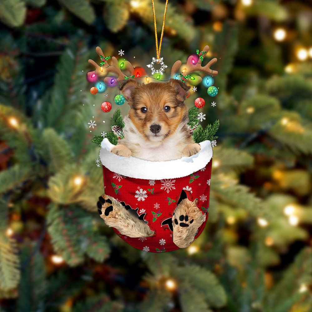 Shetland Sheepdog 2 In Snow Pocket Christmas Ornament Flat Acrylic Dog Ornament