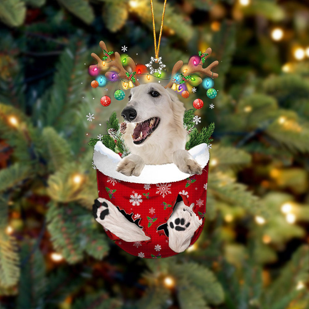 WHITE Borzoi In Snow Pocket Christmas Ornament Flat Acrylic Dog Ornament