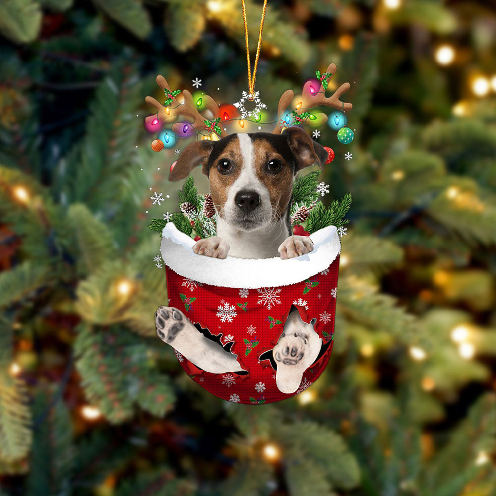 Jack Russell Terrier 1 In Snow Pocket Christmas Ornament Flat Acrylic Dog Ornament
