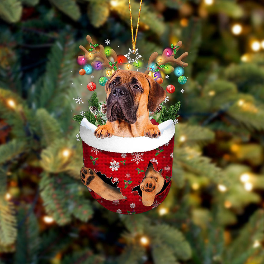 Bullmastiff 2 In Snow Pocket Christmas Ornament Flat Acrylic Dog Ornament