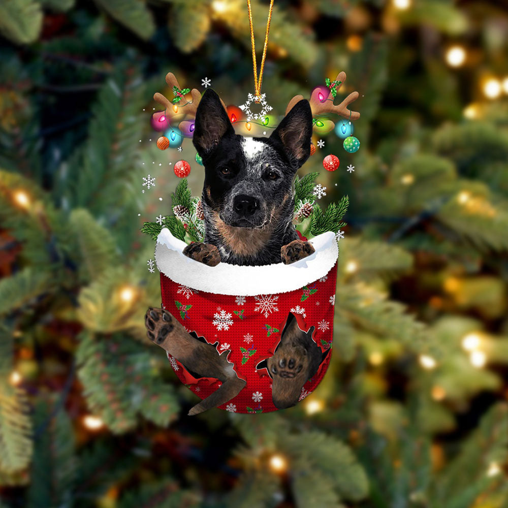 Blue Heeler In Snow Pocket Christmas Ornament Flat Acrylic Dog Ornament