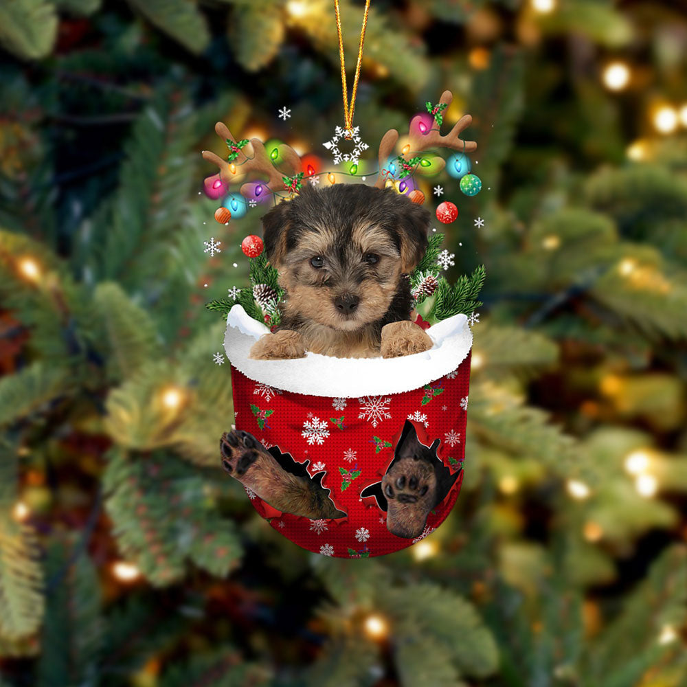 Yorkipoo In Snow Pocket Christmas Ornament Flat Acrylic Dog Ornament