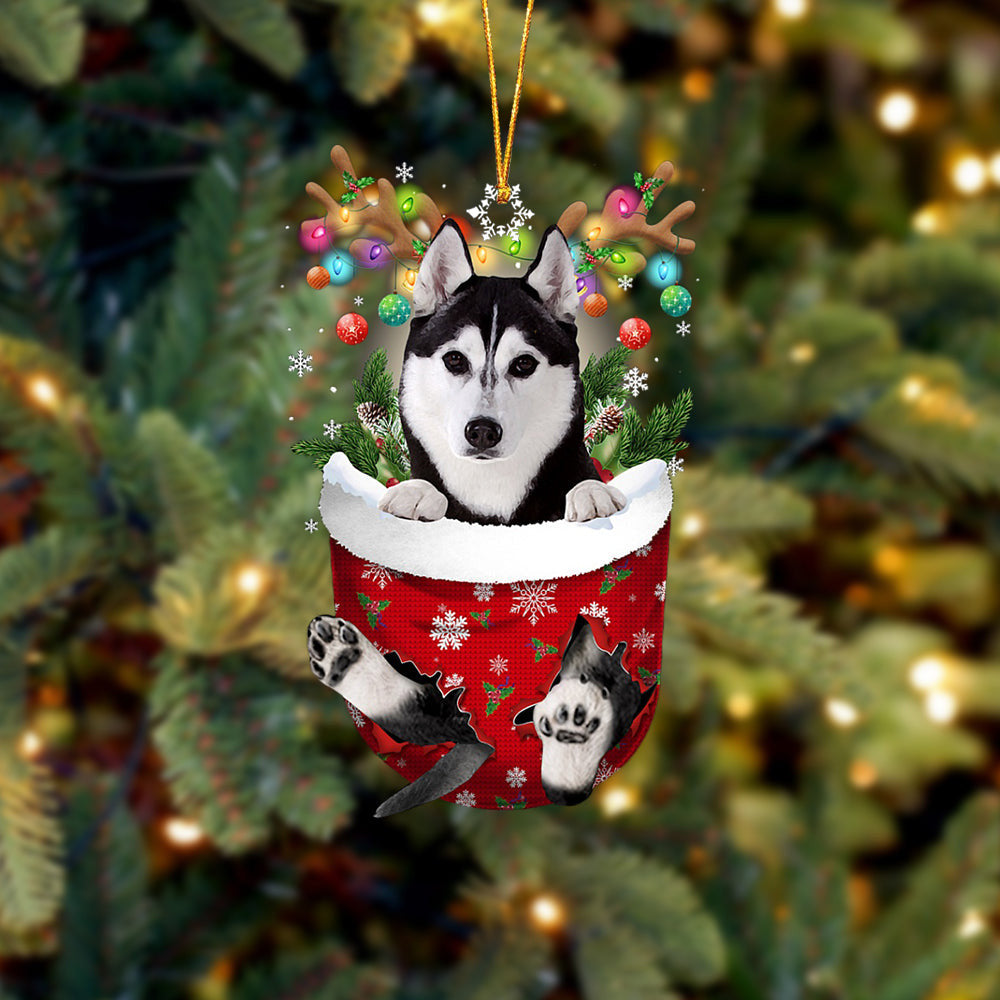 Husky  In Snow Pocket Christmas Ornament Flat Acrylic Dog Ornament