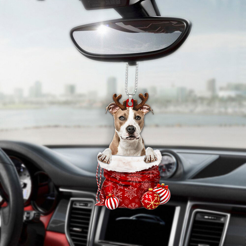 American Staffordshire Terrier In Snow Pocket Christmas Car Hanging Ornament Coolspod Ornaments