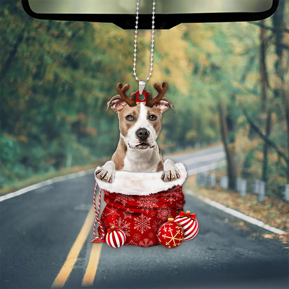 American Staffordshire Terrier In Snow Pocket Christmas Car Hanging Ornament Coolspod Ornaments