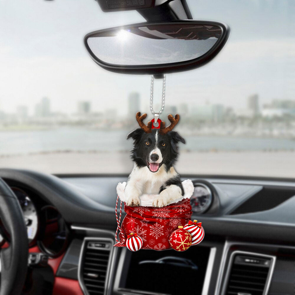 Border Collie In Snow Pocket Christmas Car Hanging Ornament Coolspod Ornaments