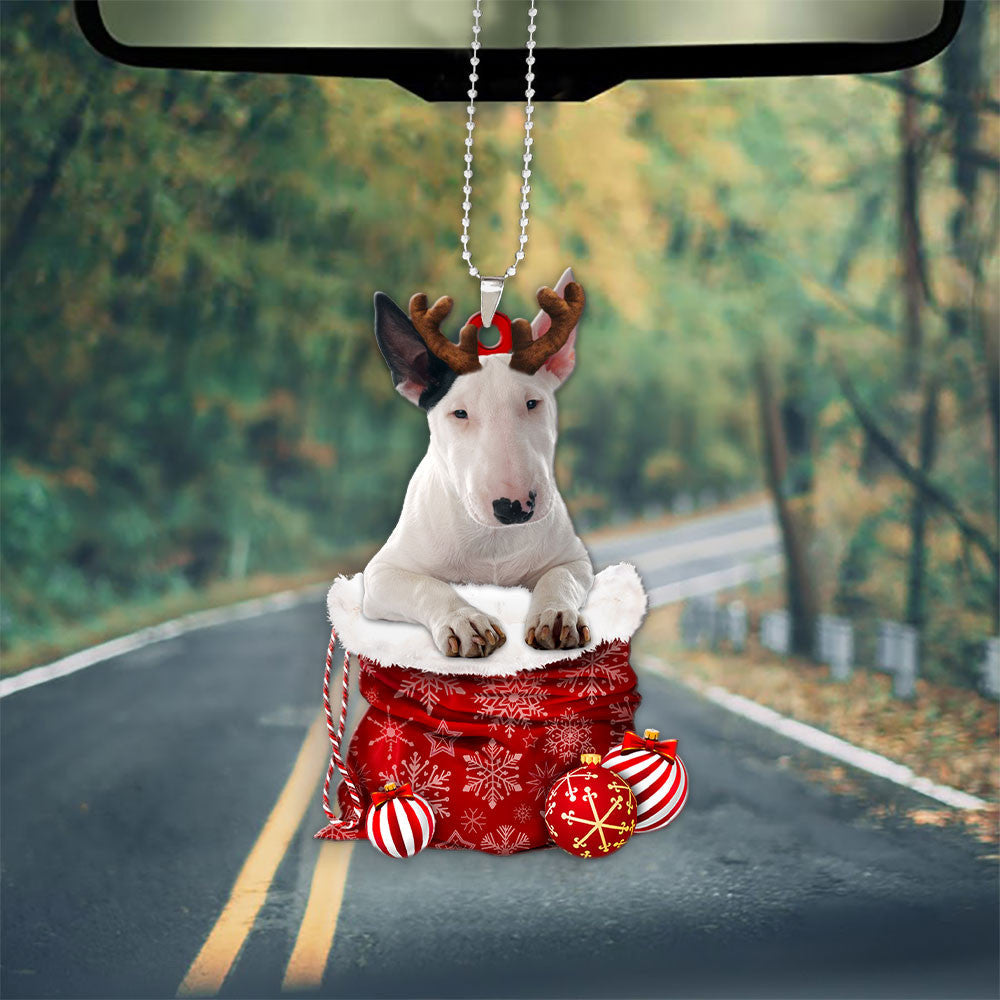 Bull Terrier In Snow Pocket Christmas Car Hanging Ornament Coolspod Ornaments