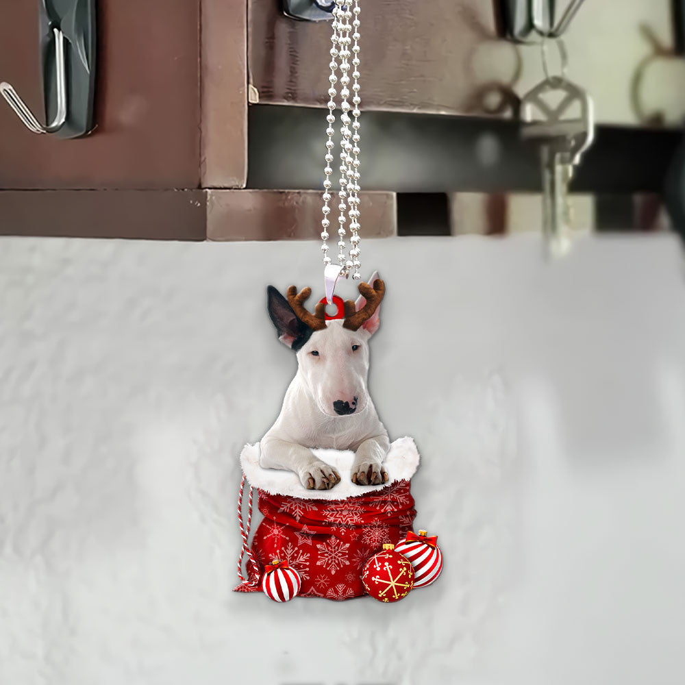 Bull Terrier In Snow Pocket Christmas Car Hanging Ornament Coolspod Ornaments