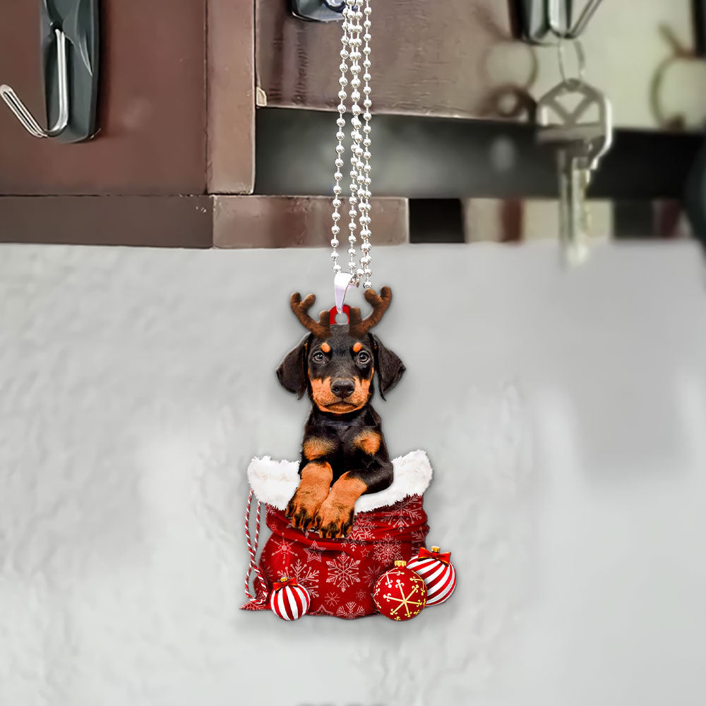Doberman Pinscher In Snow Pocket Christmas Car Hanging Ornament Coolspod Ornaments