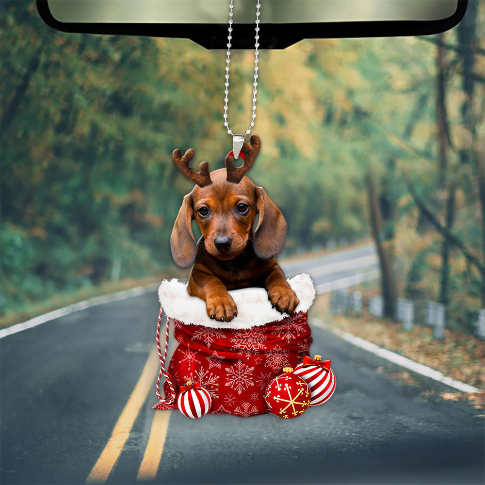 Dachshund In Snow Pocket Christmas Car Hanging Ornament Coolspod Ornaments